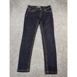 WURL Jeans Juniors 7 Blue Dark Wash Low Rise Skinny Slim Stretch Denim 28x29